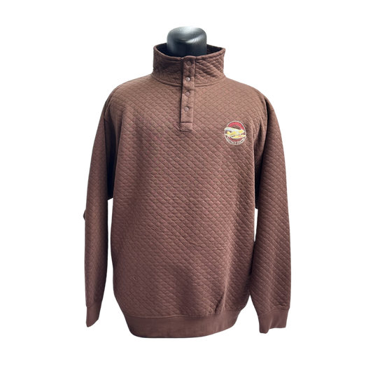 Embroidered Quilted Henley Sweater Brown
