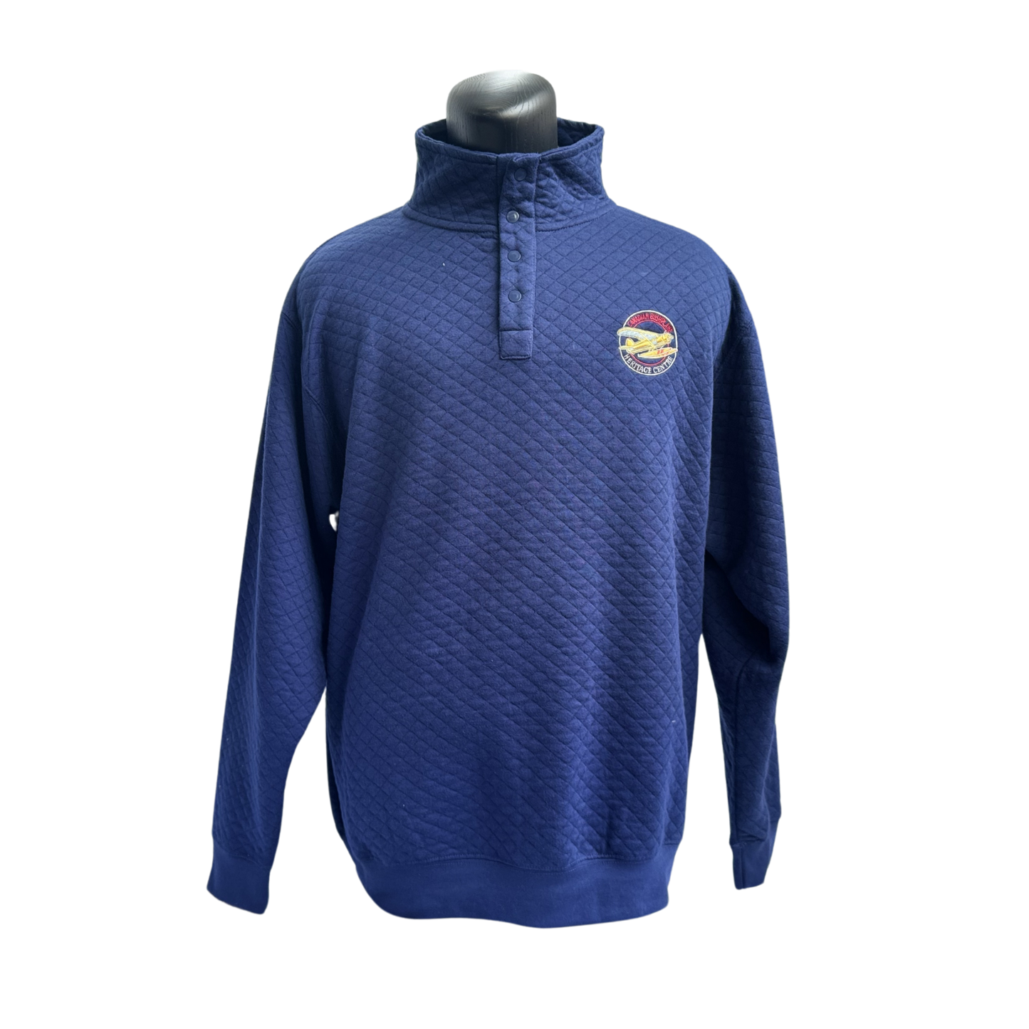 Embroidered Quilted Henley Sweater Blue