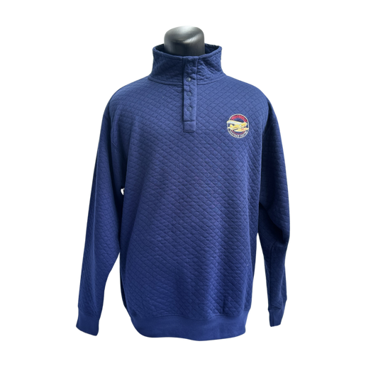 Embroidered Quilted Henley Sweater Blue