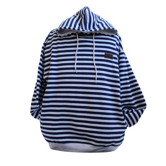 Leather Patch Striped Hoodie