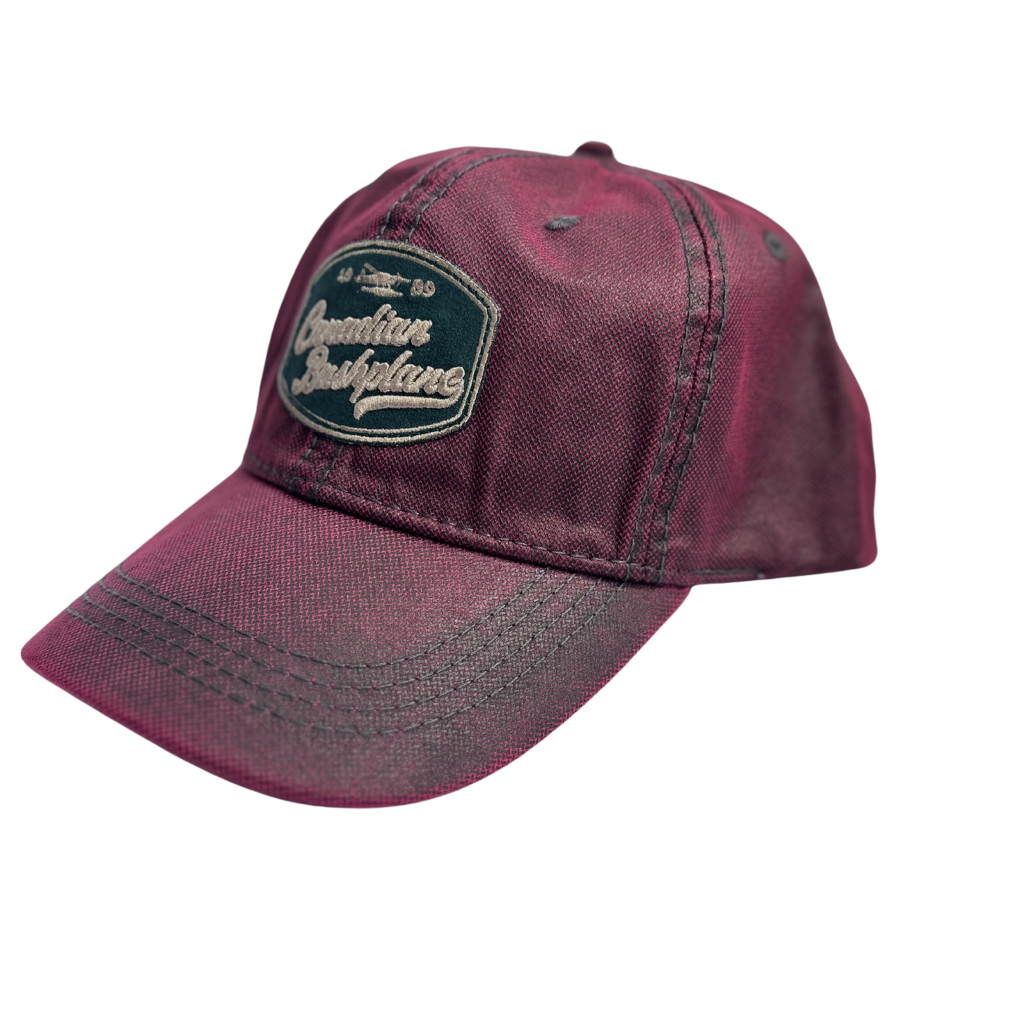 Retro Oval Badge Oilskin Ball Cap Burgundy