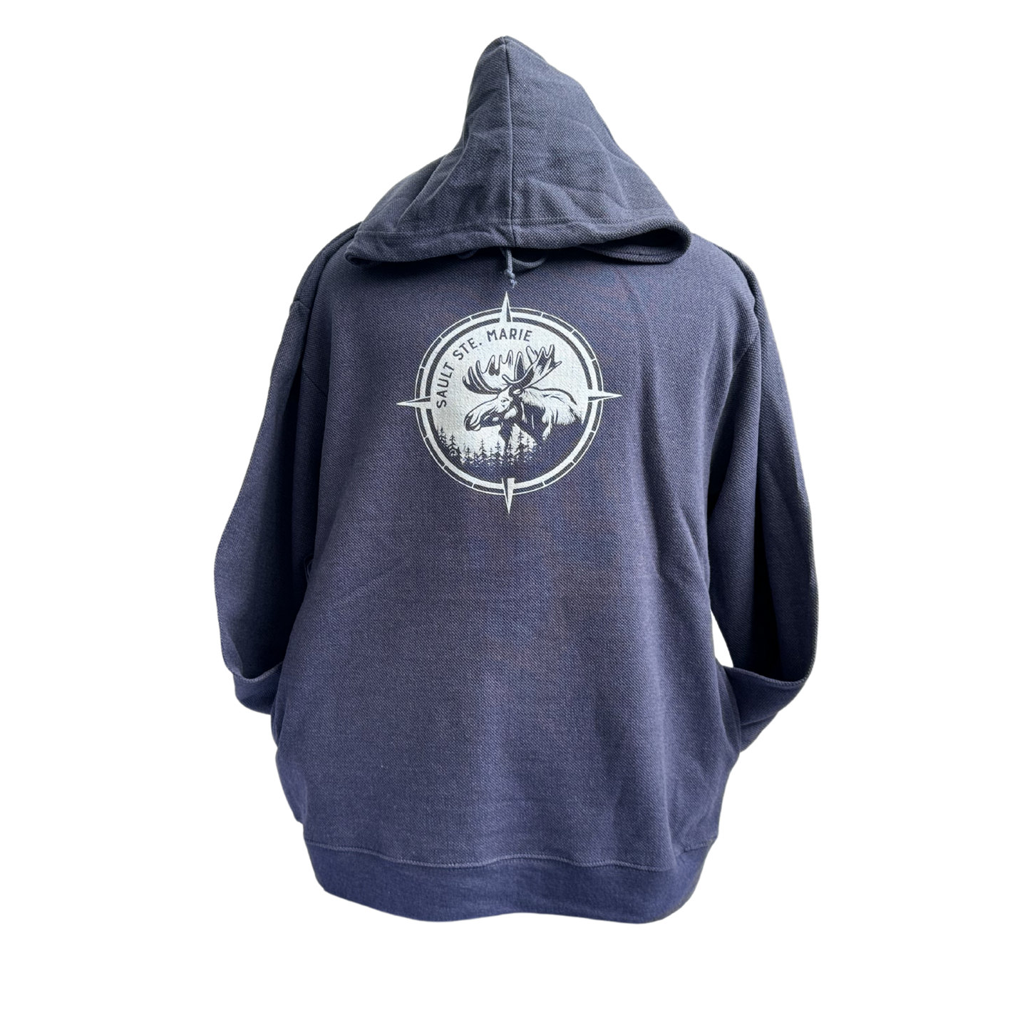 Animal Portrait Compass on Textured Hoodie Navy