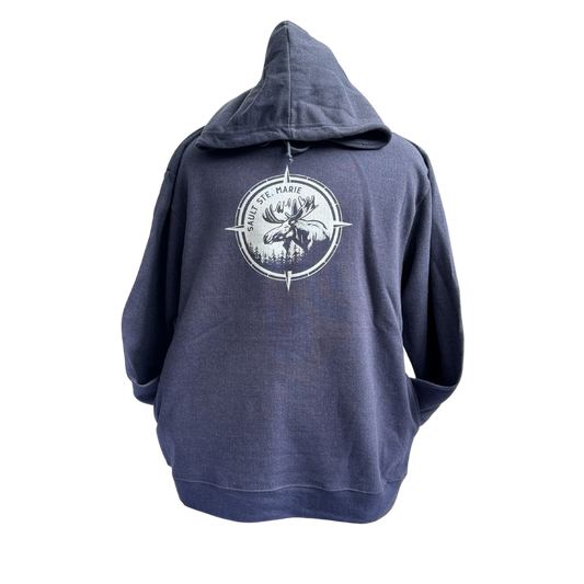 Animal Portrait Compass on Textured Hoodie Navy