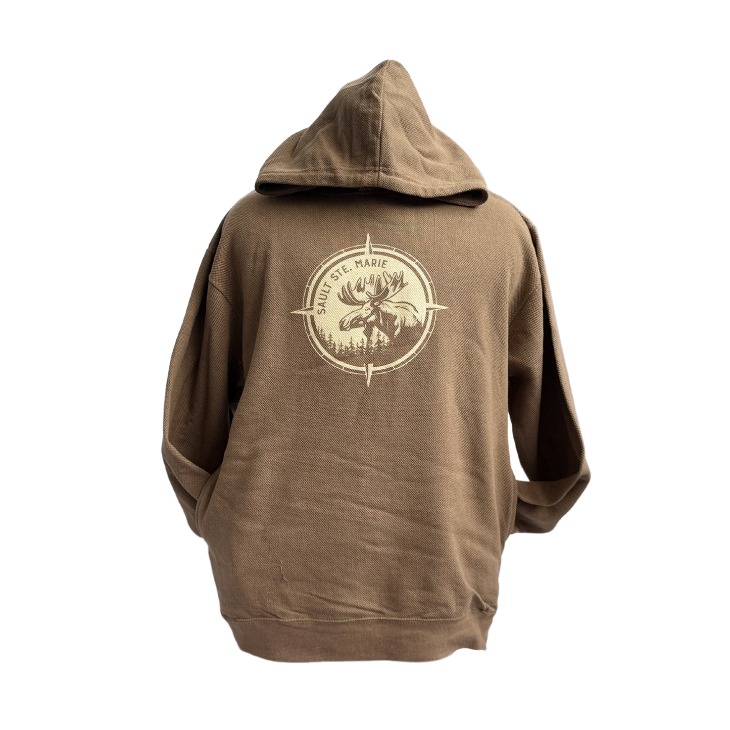 Animal Portrait Compass on Textured Hoodie Tan