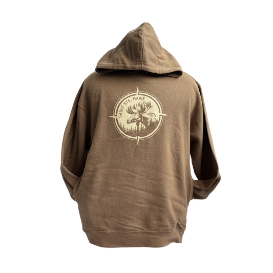 Animal Portrait Compass on Textured Hoodie Tan