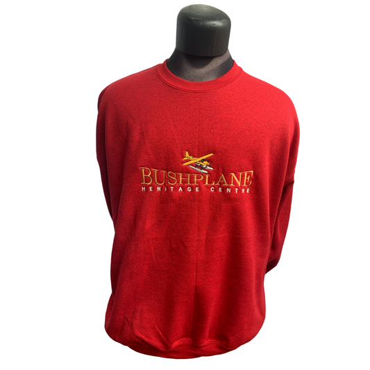 Bushplane Heritage Centre Embroidered Bridge Text Floatplane Sweatshirt Antique Red