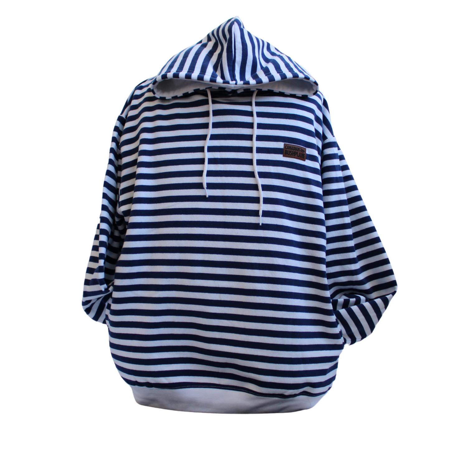 Leather Patch Striped Hoodie