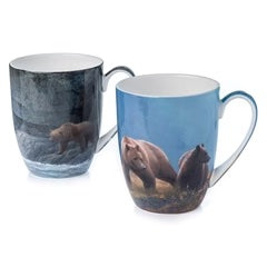 Robert Bateman Grizzlies 2 Mug Set featuring "Alaska Light" & Fishing Hole"